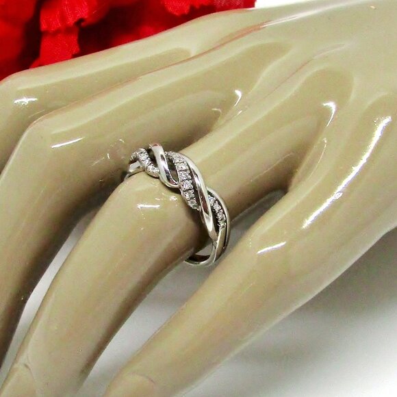 Natural Diamond Anniversary Band Twist Ring 10k White Gold Sz 7 Genuine Real - Picture 5 of 9